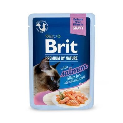 6 * Brit Premium Cat Pouch – Filets vom Lachs für kastrierte Katzen, 85 g, mit Soße