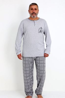 Herren Schlafanzug Plus-Size Langarm und Lange Hose Kariert Pyjama Set 2XL-5XL
