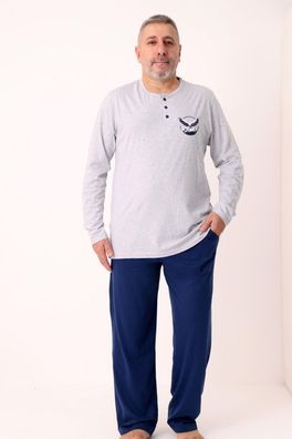 Herren Pyjama Set Plus Size Schlafanzug Übergröße Baumwolle Adler Print 2XL-5XL