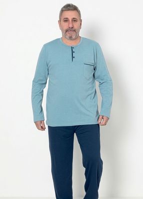 Herren Schlafanzug Set Plus-Size Übergröße mit Brüsttasche Baumwolle XL-4XL