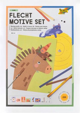 folia 70274 - Flechtmotive Set FARM, 233 Teile - Bastelset zum Flechten, 8 Tiermotive