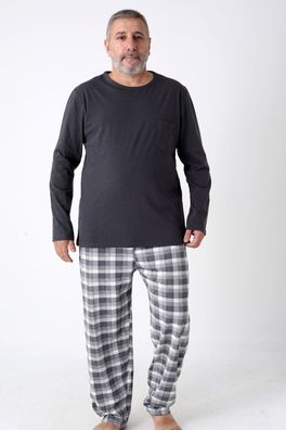 Herren Schlafanzug Pyjama-Set Plus-Size Langarm und Lange Hose Kariert XL-4XL