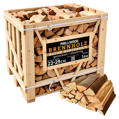 PINI Brennholz ofenfertig Buche ca. 25 cm 1 Raummeter Box für Kamin Grill Smoker