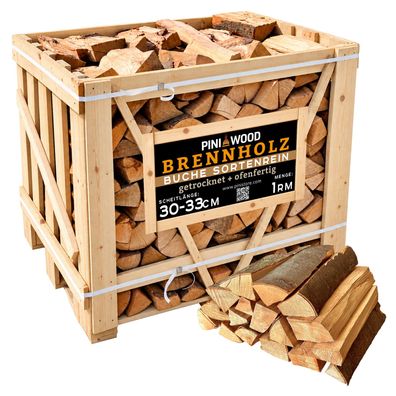 PINI Brennholz ofenfertig Buche ca. 30-33 cm 1 Raummeter Box für Kamin Grill Smoker