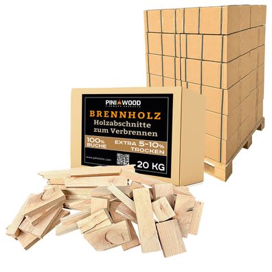 PINI Brennholz 100% Buche Kammergetrocknet Holzabschnitte 480 kg Palette