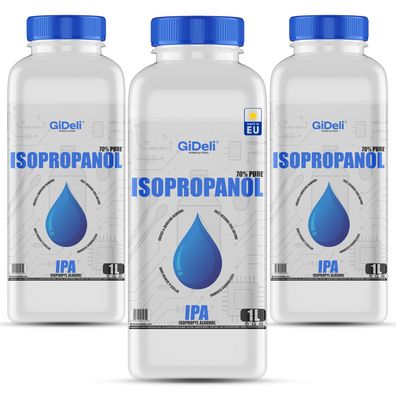 GiDeli Isopropanol 70% 3 x 1 Liter Reiniger Hochprozentiger Isopropylalkohol IPA