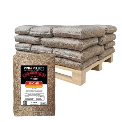 PINI Hartholz Pellets 6 mm 100% Eiche 300 kg Palette Holzpellets