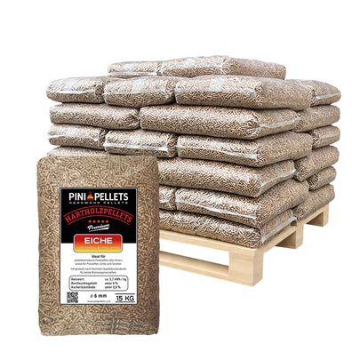 PINI Hartholz Pellets 6 mm 100% Eiche 480 kg Palette Holzpellets