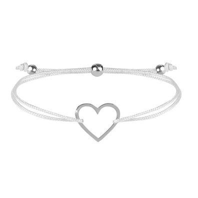 Corded bracelet with heart white / steel