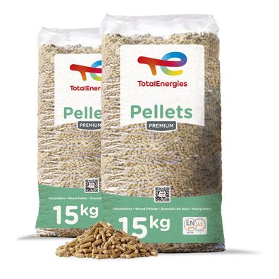 TotalEnergies Premium ENplus A1 Holzpellets Weichholz 15kg x 2 Sack 30kg