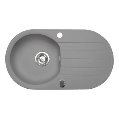 Manestein Granitspüle Atom oval 76,5 x 43 cm mit Abtropffläche Grau
