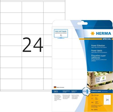 HERMA 10905 Power Etiketten, 25 Blatt, 70 x 36 mm, 24 pro A4 Bogen, 600 Stück, selbst