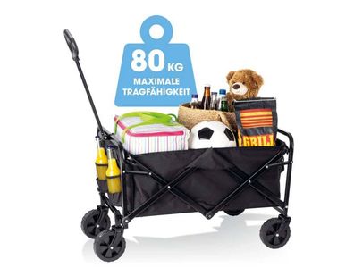 EASYmaxx Bollerwagen Faltbar Schwarz - Handwagen Transportwagen bis 80 kg