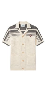 Casablanca Tennis Crochet Baumwoll Shirt Herren Weiß Grau