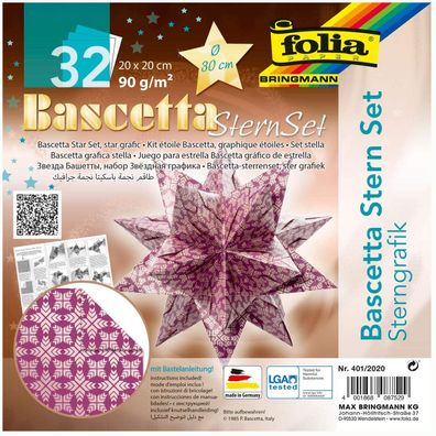 folia 401/2020 - Bastelset Bascetta Stern Sterngrafik lila/silber, 32 Blatt, 20 x 20