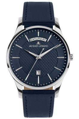Jacques Lemans Herren-Armbanduhr London Leder Blau 1-2193C