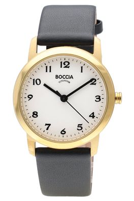 Boccia Damen-Armbanduhr mit Lederband Schwarz/Goldfarben 3291-04