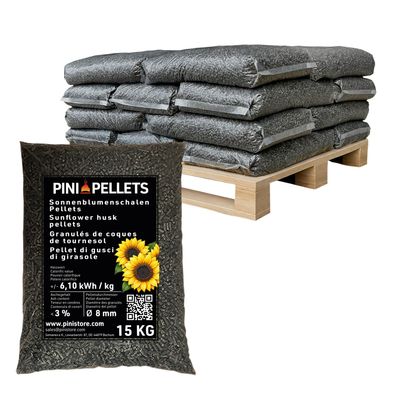 PINI Sonnenblumenschalen Pellets 8 mm Heizpellets 300 kg Palette