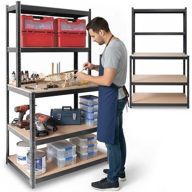 Werkbank mit Metallregal 180 x 100 x 60 cm Humberg HR-855 schwarz
