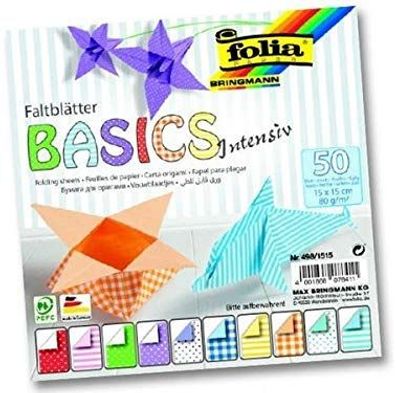folia 498/1515 Faltblätter Basic Intensiv, 150 x 150 mm, 50 Blatt