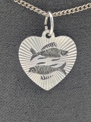 Antiker Herz Anhänger 0,835 Silber Sternzeichen Fisch mit leichter Patina