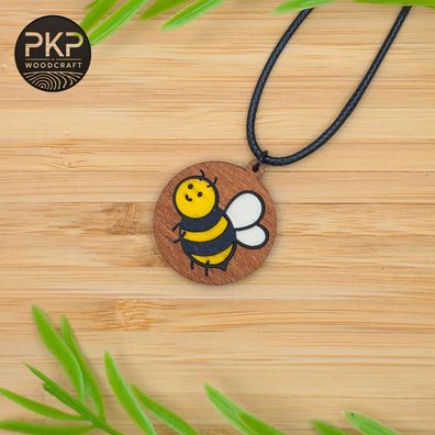 Halskette mit Anhänger aus Holz handgefertigt "Biene" - Multi Layer Design