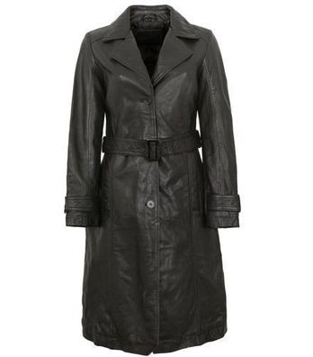 Mauritius - Damen Trenchcoat Ledermantel Gürtel Lammnappa schwarz