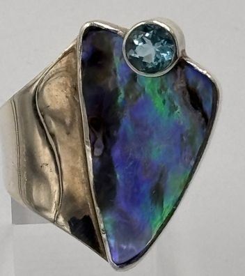 MARTA HOWELL Schmuckset Collier u. Ring 0,925 Sterlingsilber Perlmutt Blautopas