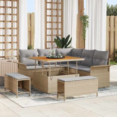 Garten-Sofa-Set mit Kissen mit Kissen 8 pcs Beige und Hellgrau
