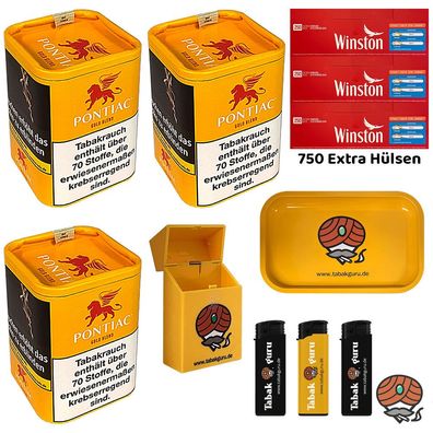 Pontiac Gold Blend Tabak Dose 3x 120g, Winston Extra Hülsen, Tablett Feuerz. Box