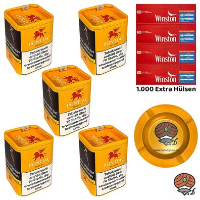 Pontiac Gold Blend Tabak Dose 5x 120g, Winston Extra Hülsen, Metallascher
