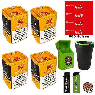Pontiac Gold Blend Tabak Dose 4x 120g, Winston Hülsen, Autoascher Feuerzeuge Box
