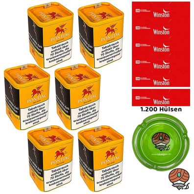 Pontiac Gold Blend Tabak Dose 6x 120g, Winston Hülsen, Glasascher
