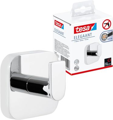 tesa Elegaant Handtuchhaken, verchromt - Bad-Haken zur Wandbefestigung ohne Bohren, i