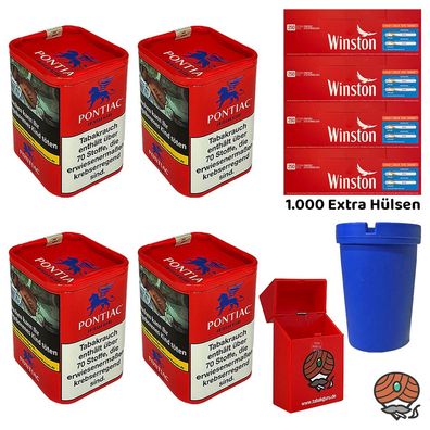 Pontiac American Blend Tabak Dose 4x 120g, Winston Extra Hülsen, Autoascher, Box
