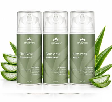 Moravan Aloe Vera 3er Pflege-Set - Tagescreme + Nachtcreme + Maske, 3 × 100 ml