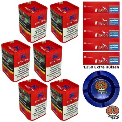 Pontiac American Blend Tabak Dose 6x 120g, Winston Extra Hülsen, Metallascher