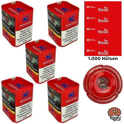 Pontiac American Blend Zigarettentabak Dose 5x 120g, Winston Hülsen, Glasascher