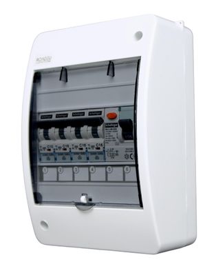 RoadEu Aufputz Stromverteiler 230V FI 40A 30mA Typ A 3x C16A 1x C10A IP42