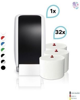 SET: 1x Toilettenpapierspender Doppelrollen Blanc Cosmos verschied. Farben + 32 Toile