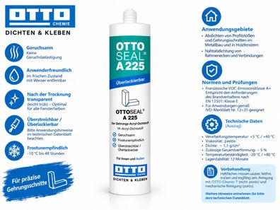 Ottoseal A 225 Gehrungs-Acryl 310 ml Fugenmasse Fensterbau Metallbau Profilstöße