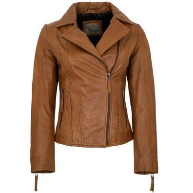 7eleven - Damen Lederjacke Bikerjacke Lammnappa cognac