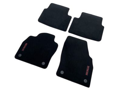 Original Fussmatten Skoda Scala schwarz Rot Velours NW Logo Premium Textilmatten