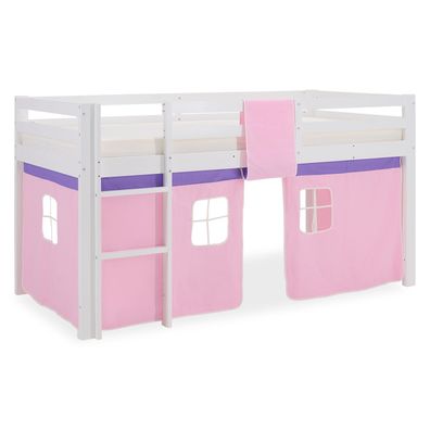 Hochbett Kinderbett Leiter Kiefer Vorhang rosa 90x200 Jugendbett