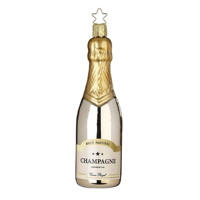 Christbaumschmuck Flasche Champagner Salutations Glas 14 cm gold