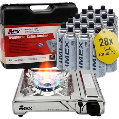 IMEX JY550A-1 Butan Gaskocher 2200 W mit Koffer + 28 Gaskartuschen
