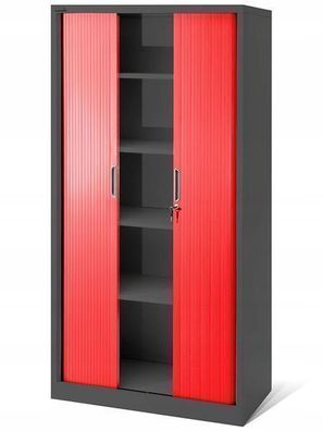 Rollladenschrank Jalousieschrank Aktenschrank Büroschrank 185x90x45 cm anthrazit-rot