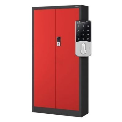 Büroschrank aus Metall mit Zahlenschloss, anthrazit-rot: DANIEL, 900 x 1850 x 400 mm
