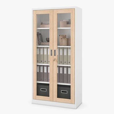 Metallschrank mit Vitrine, weiß / Eiche Sonoma: Eco Design AMELIA 900 x 1850 x 400 mm