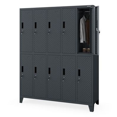 Arbeitsschutz-Garderobenschrank mit Fächern perforiert 10 Fächer 1360 × 1720 × 450 mm